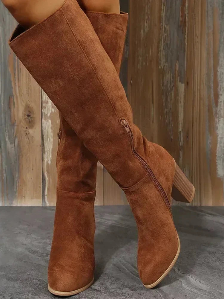Cowboy Style Chunky Heel Thigh High Boots