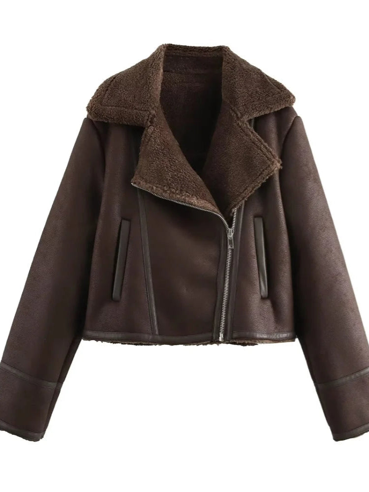 Casual Jacket with Lapel Collar - Zipper and Pockets Decoration