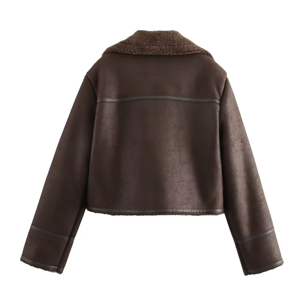 Casual Jacket with Lapel Collar - Zipper and Pockets Decoration