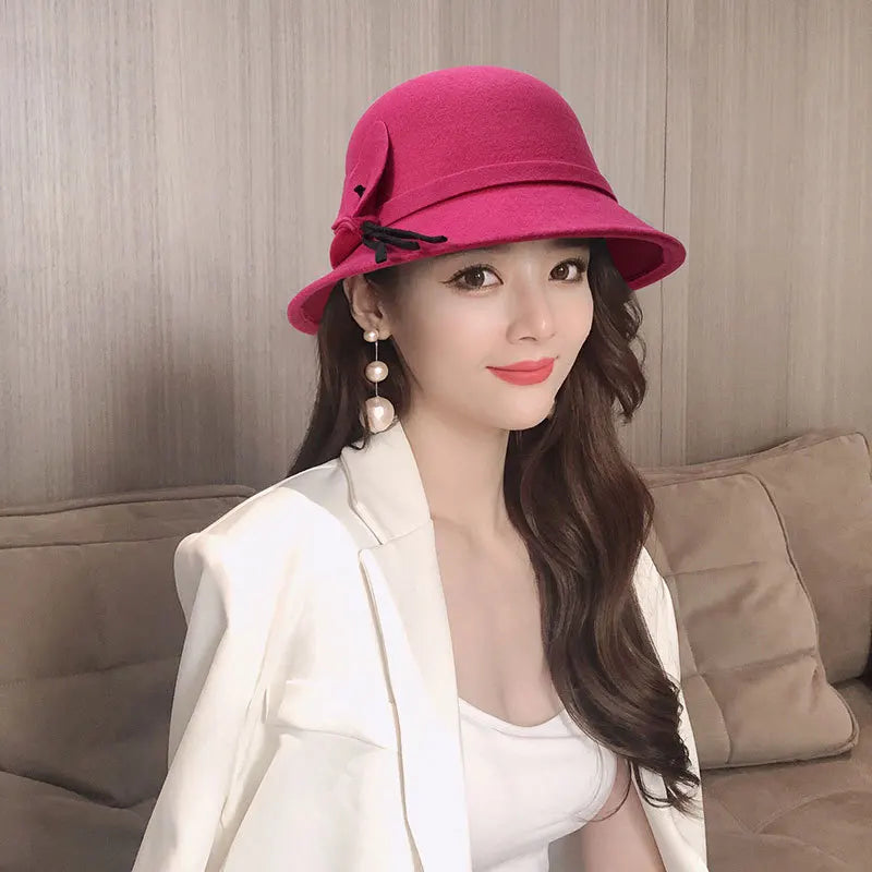 Vintage Wool Hat with Elegant Bow
