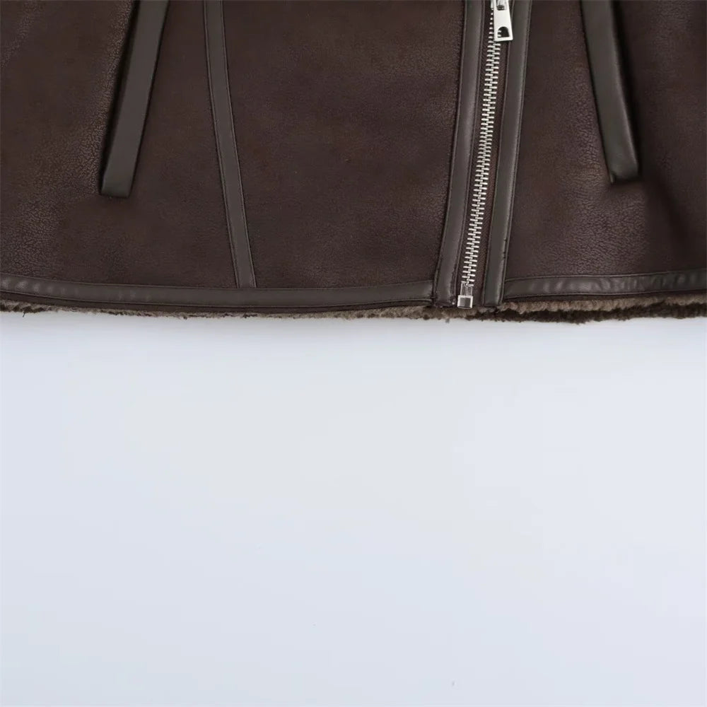 Casual Jacket with Lapel Collar - Zipper and Pockets Decoration