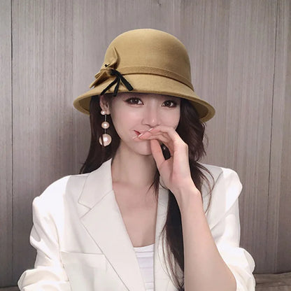 Vintage Wool Hat with Elegant Bow