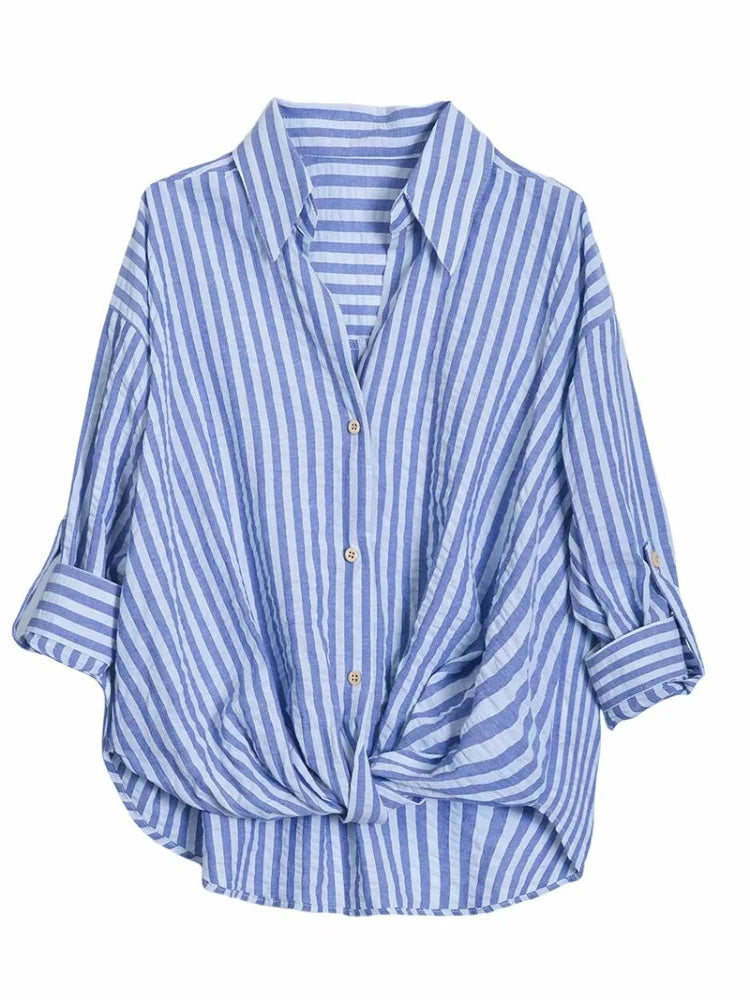 Camisa Casual a Rayas con Cuello de Solapa - Mangas Largas y Detalle de Botones