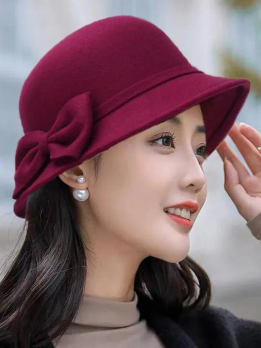Vintage Wool Hat with Elegant Bow