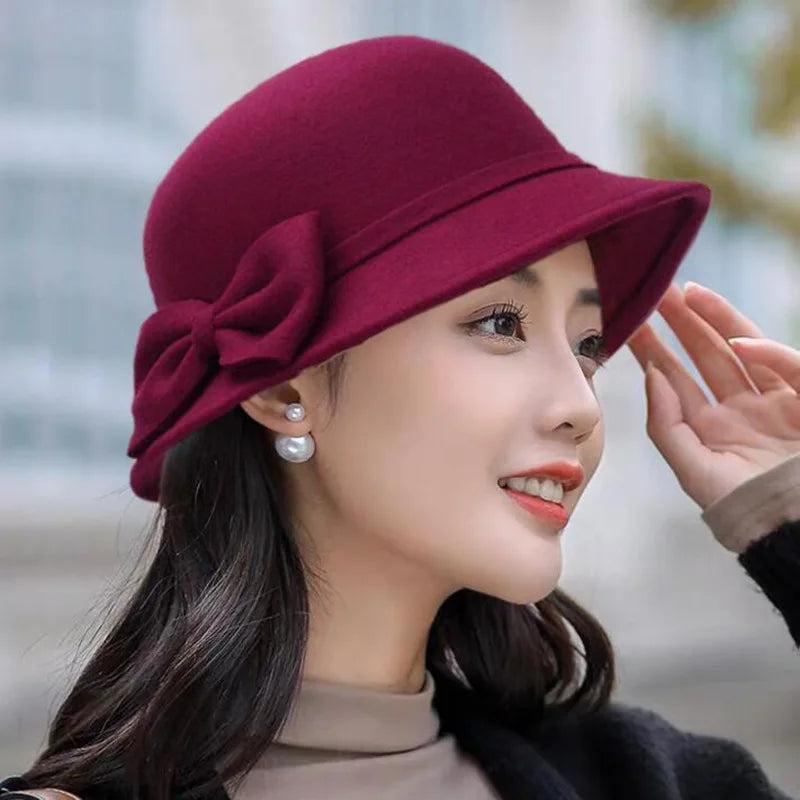 Vintage Wool Hat with Elegant Bow