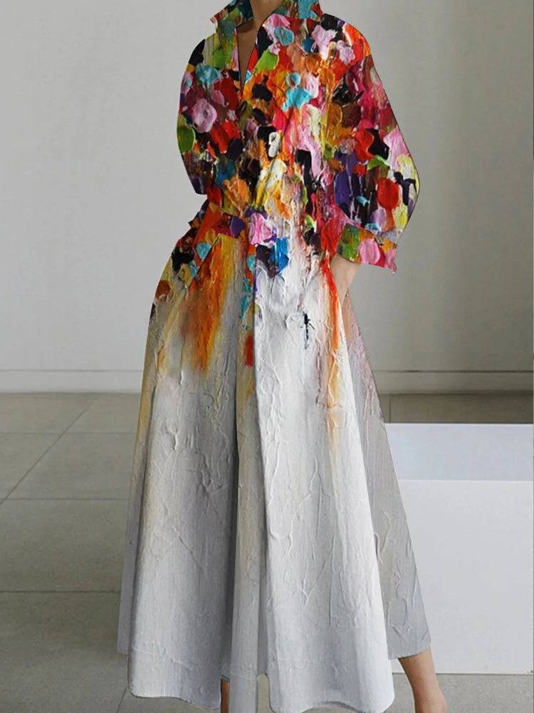 Vestido Camisa Vintage Midi com Cinto e Estampa Floral