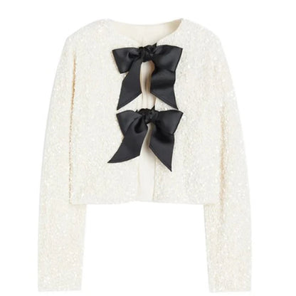 Blusa Cropped com Lantejoulas e Detalhe de Laços