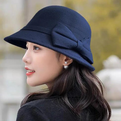 Vintage Wool Hat with Elegant Bow