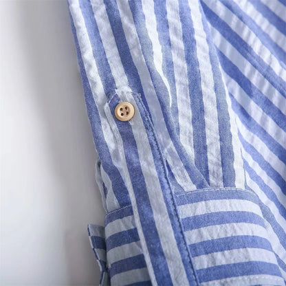 Camisa Casual a Rayas con Cuello de Solapa - Mangas Largas y Detalle de Botones