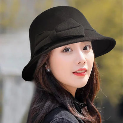 Vintage Wool Hat with Elegant Bow