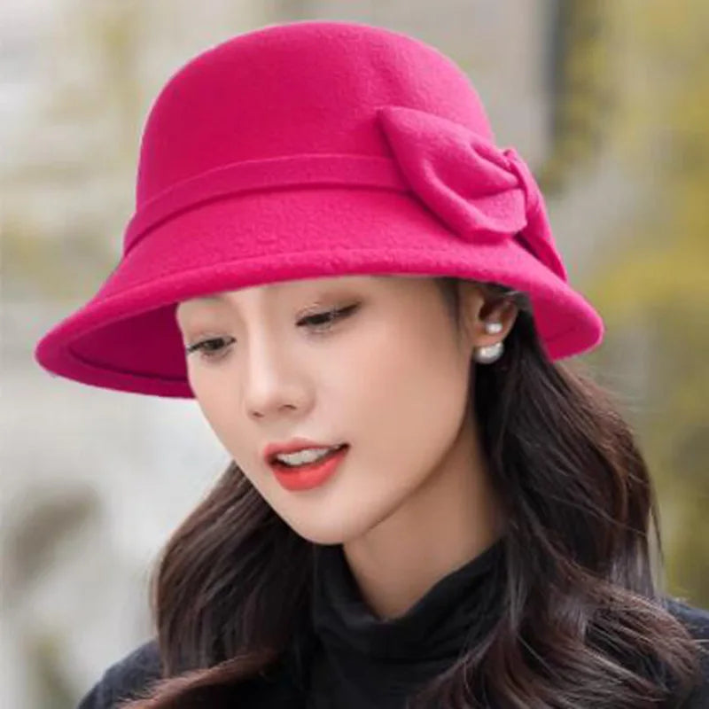 Vintage Wool Hat with Elegant Bow