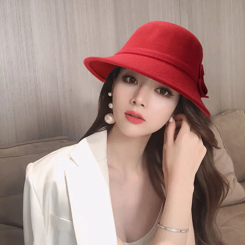 Vintage Wool Hat with Elegant Bow