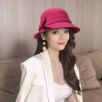 Vintage Wool Hat with Elegant Bow