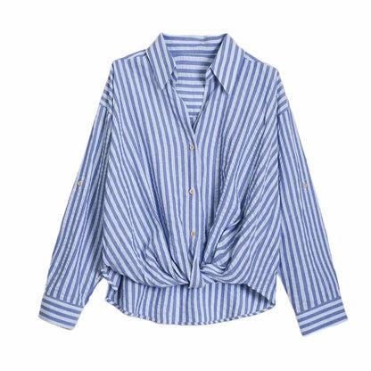 Camisa Casual a Rayas con Cuello de Solapa - Mangas Largas y Detalle de Botones